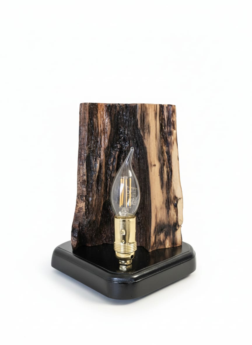 Veioza Unicat din Lemn Masiv de Stejar - DESIGN RUSTIC-MODERN Handmade