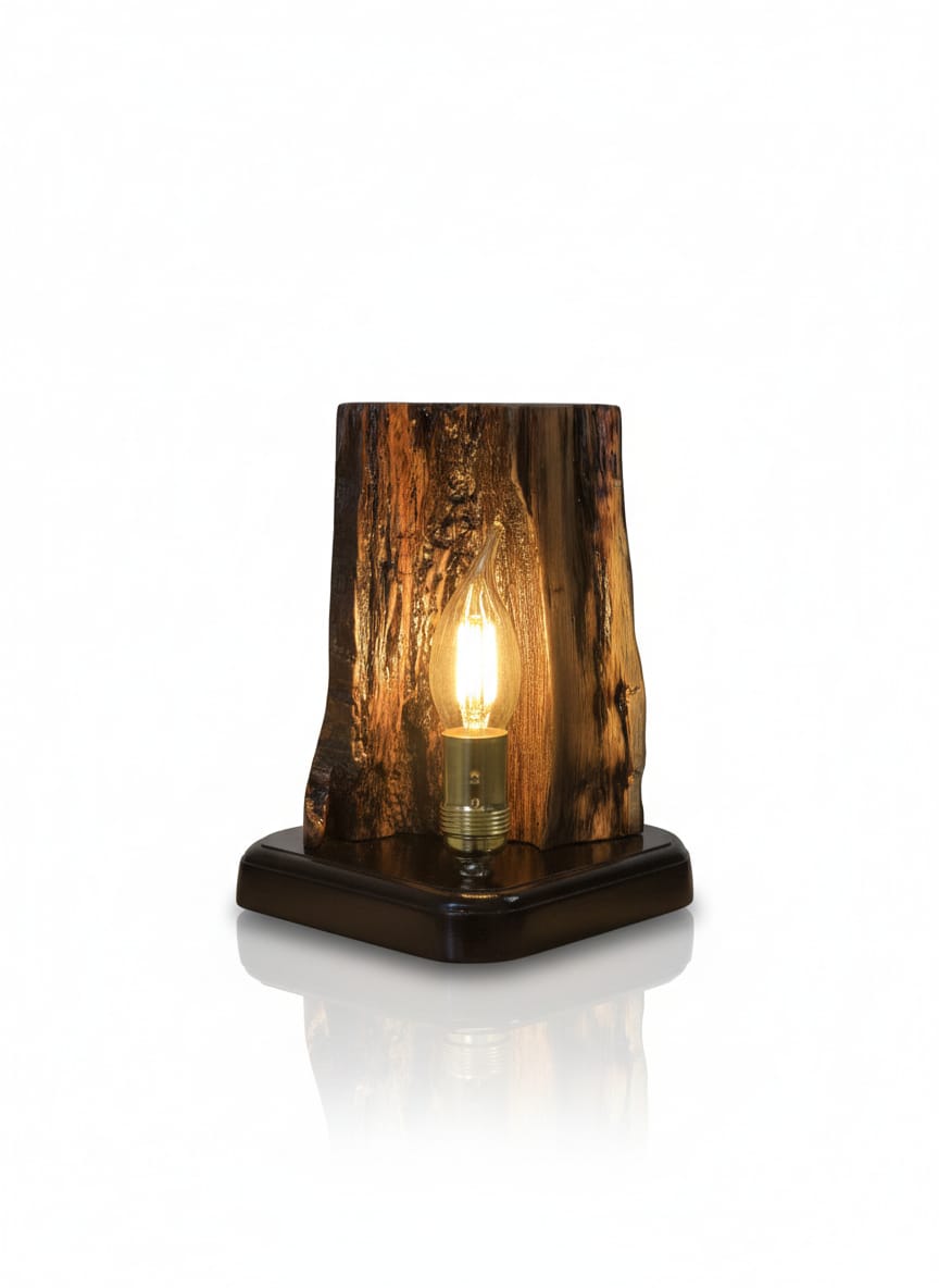 Veioza Unicat din Lemn Masiv de Stejar - DESIGN RUSTIC-MODERN Handmade