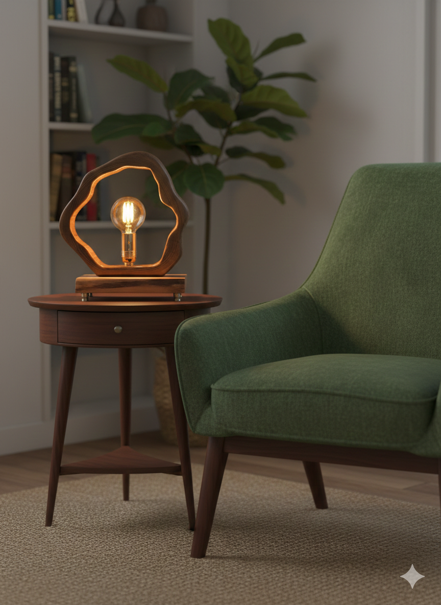 Veioză handmade creată din lemn de salcam masiv